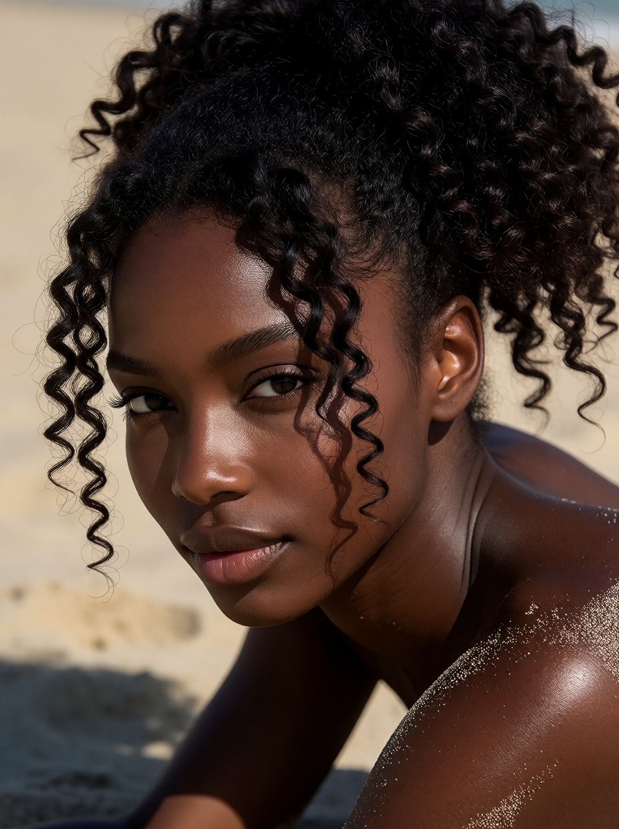 Ebony woman on beach