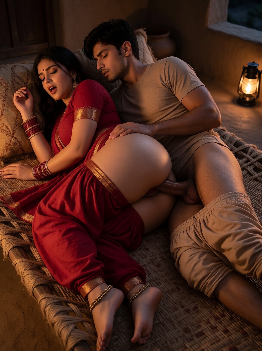 Indian couple in village room