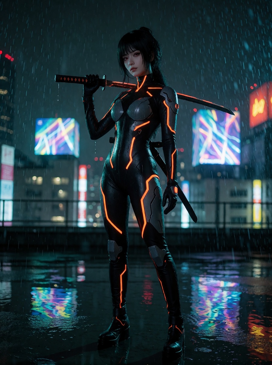 Best ai cyber ronin cosplay rooftop hd photo