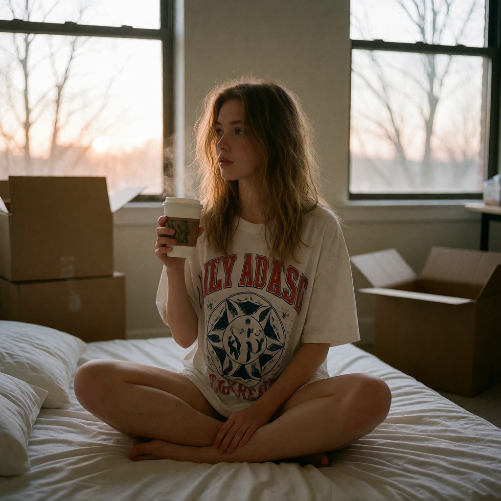 Ai nude young adult caramel hair bedroom morning hd photo