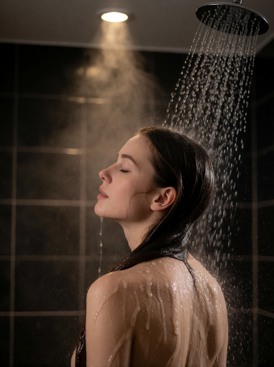 Nsfw ai brunette wet hair rain shower 4k