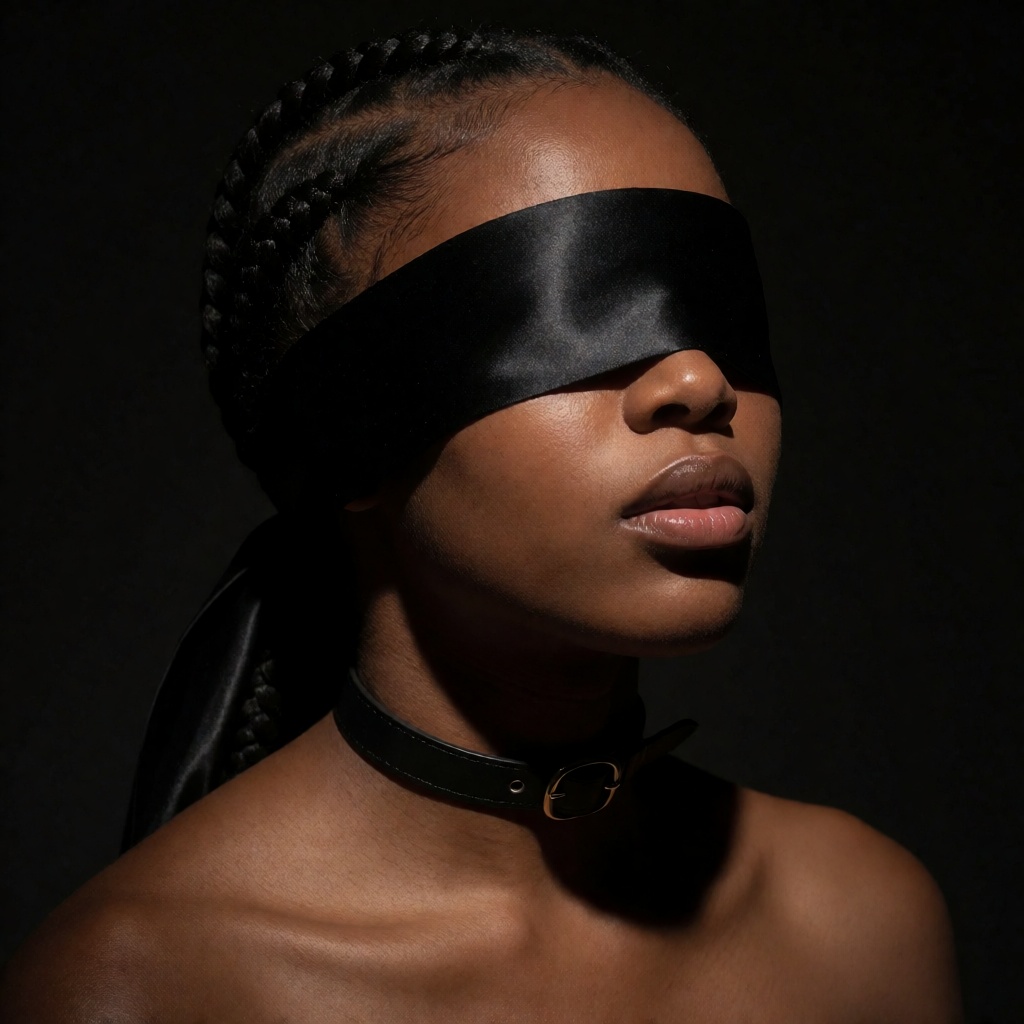 Free ai ebony black woman blindfold portrait full body shot
