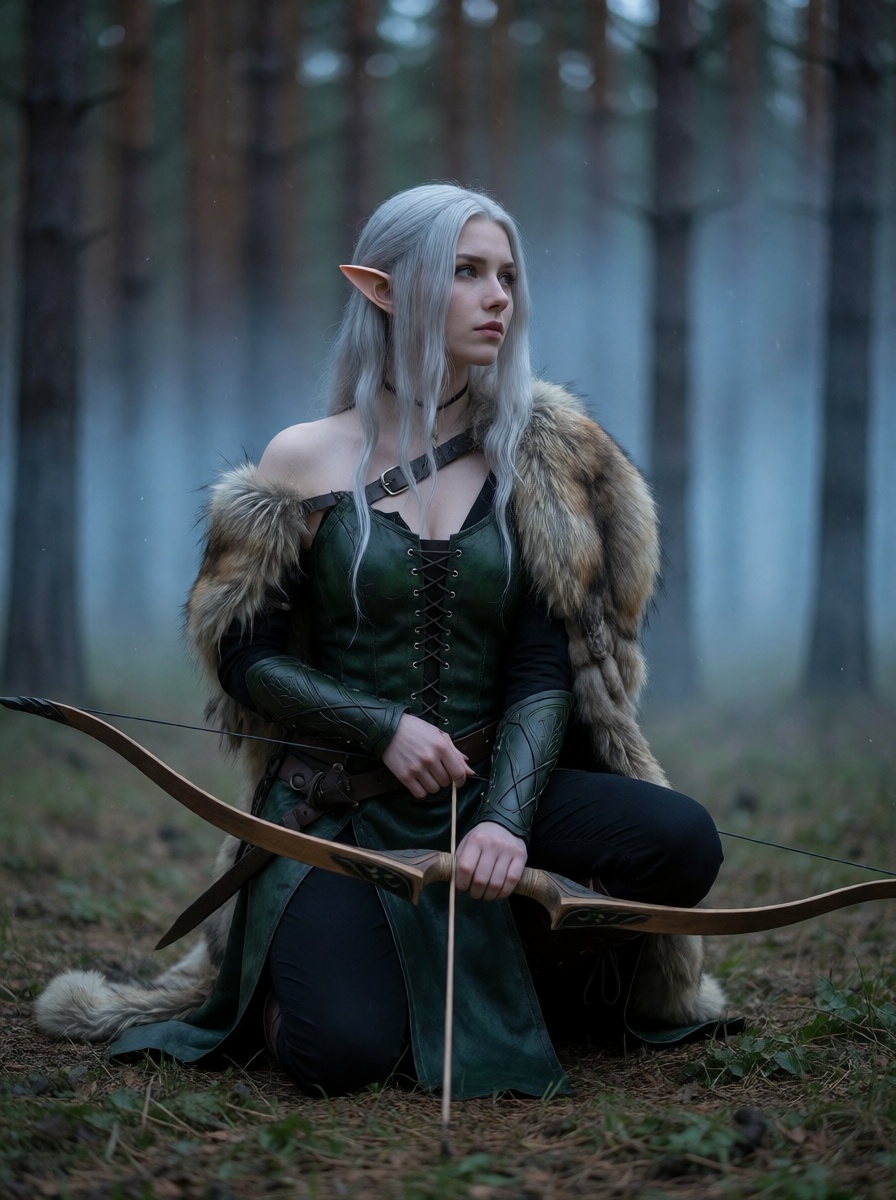 Free ai cosplay girl elf archer misty forest no filter