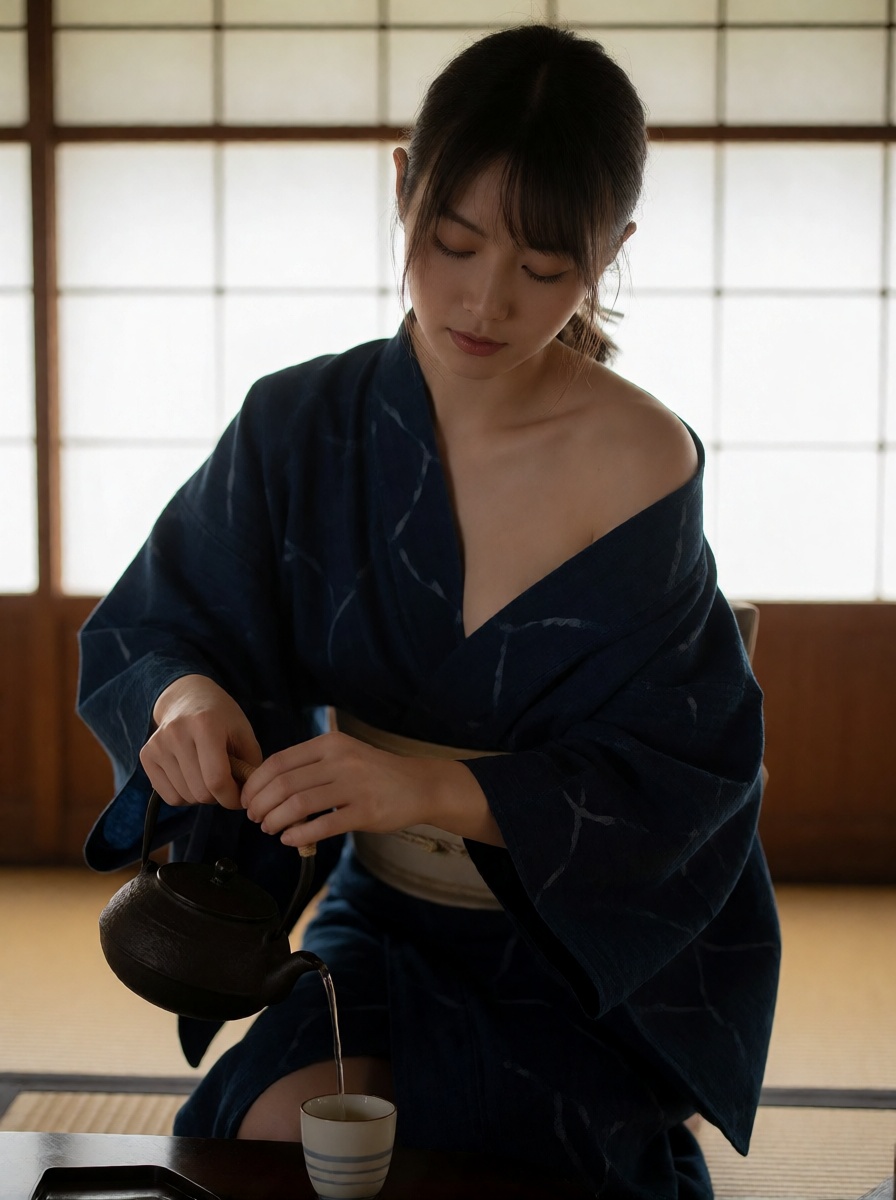 Japanese Woman Yukata Tea