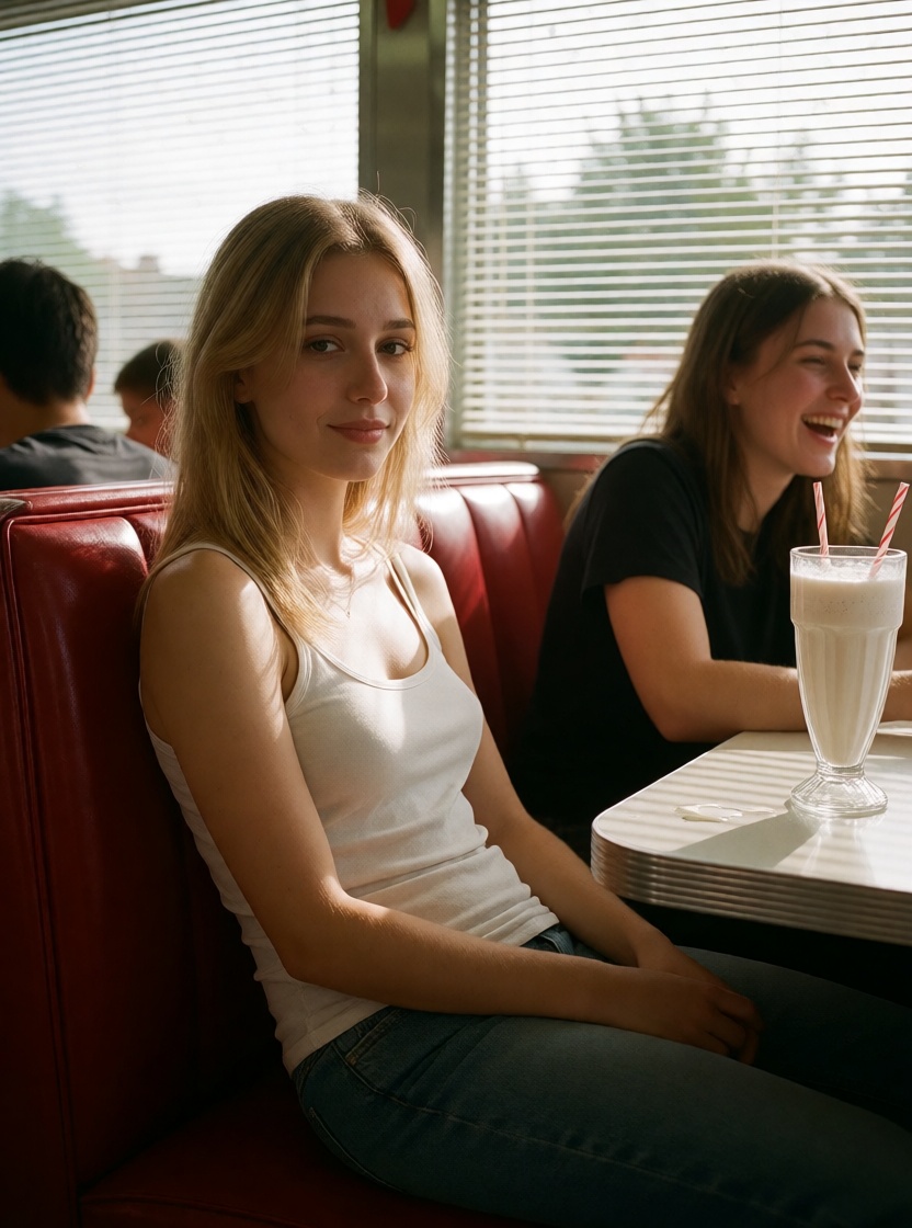 Uncensored ai blonde arab woman in diner booth hd photo