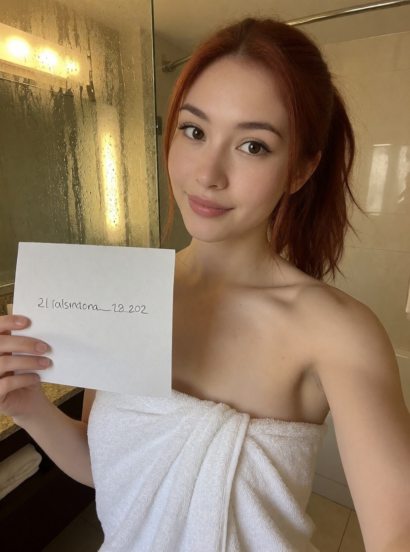 Ai made asian woman hotel bathroom towel high detail