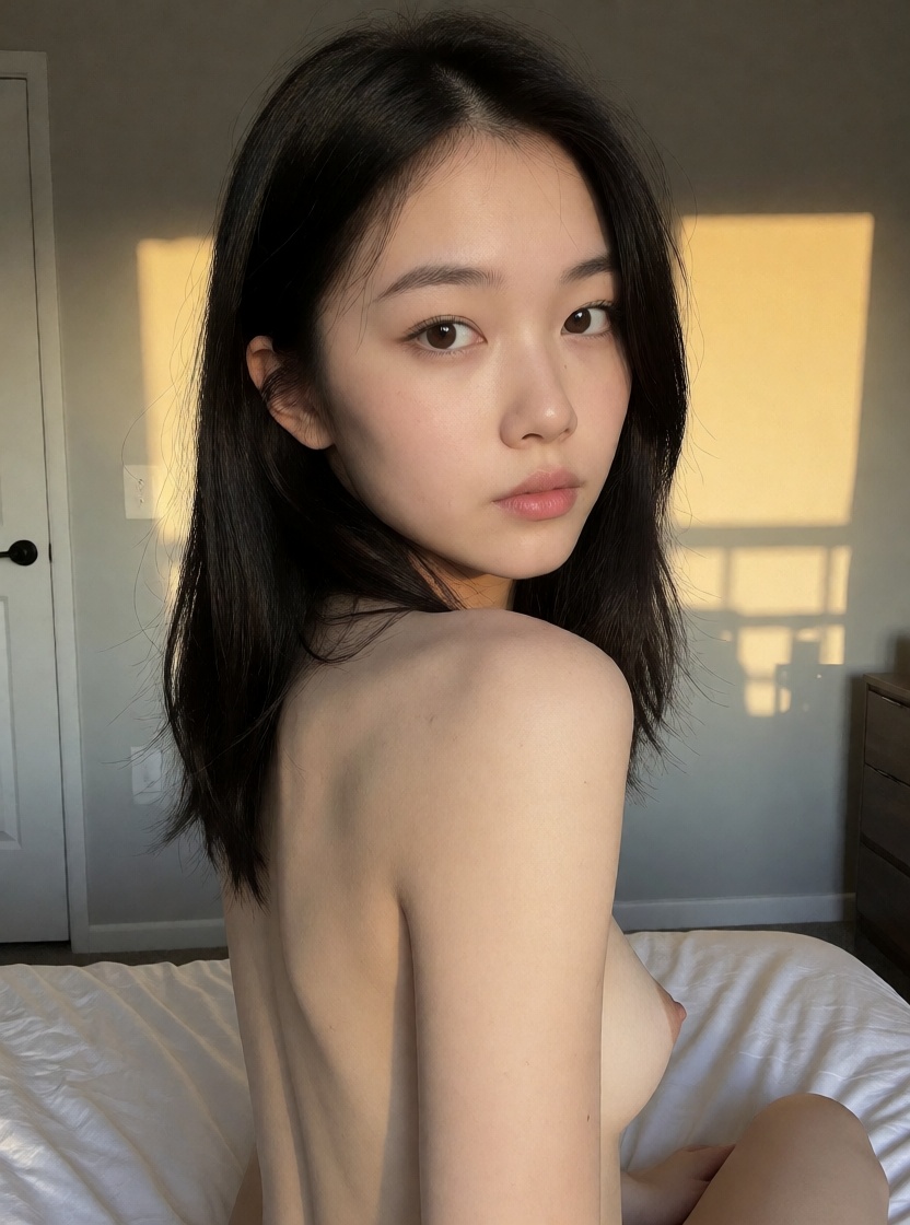 Hyperrealistic ai asian woman implied nude back view no filter
