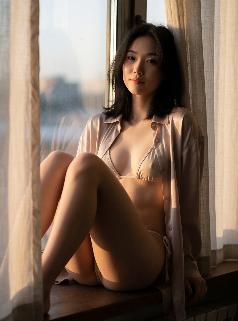 Uncensored ai asian woman sunlit loft ultra realistic