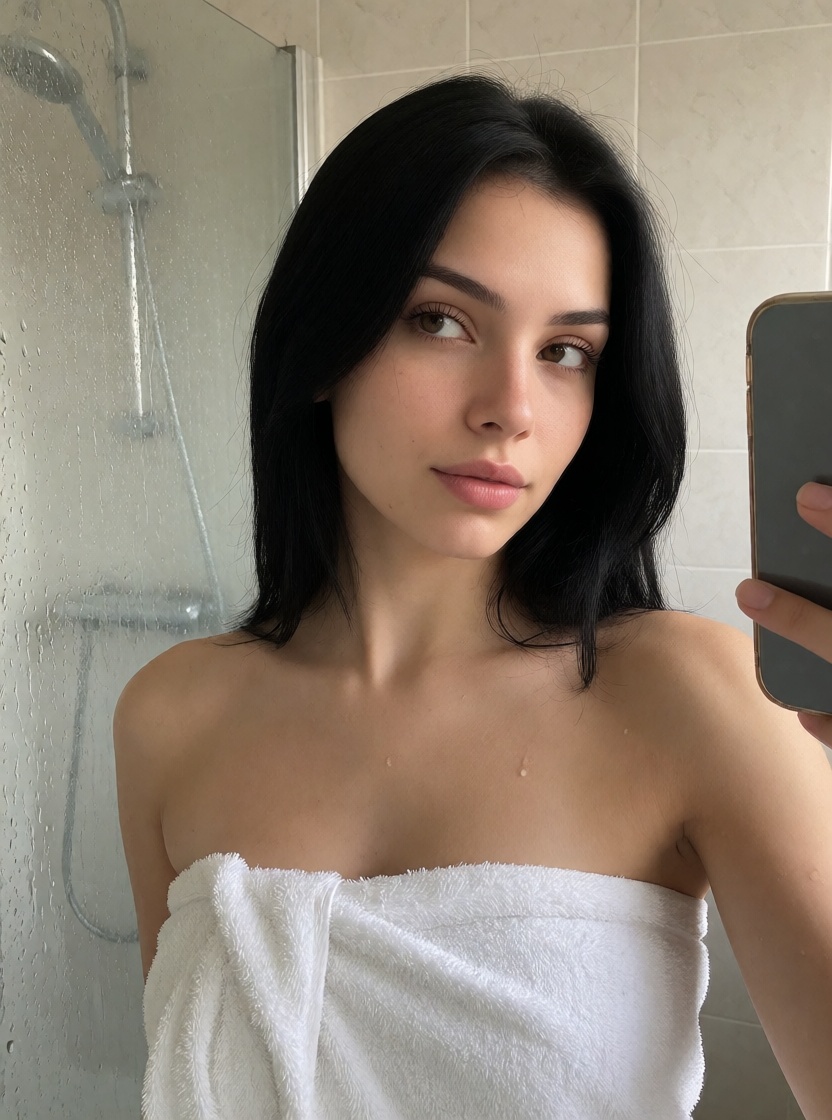 Ai made arab woman white towel bathroom full body shot