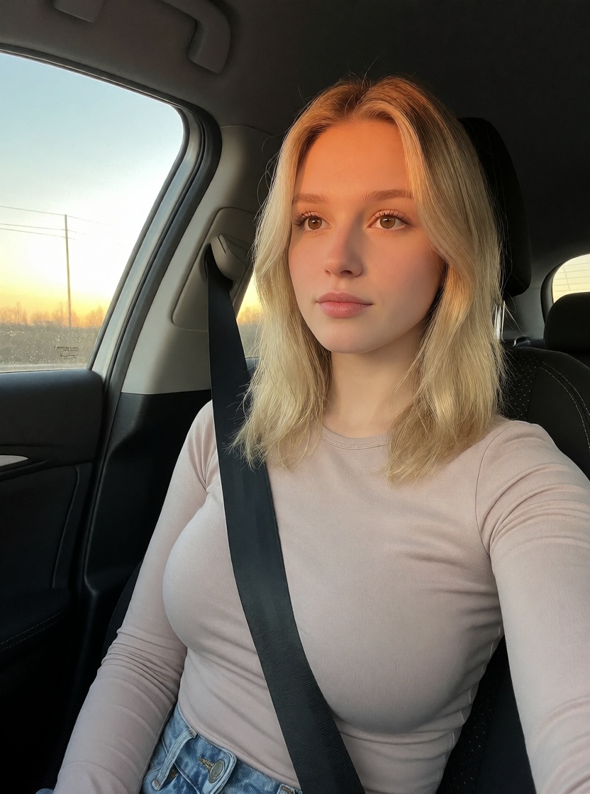 Ai nude blonde woman in car seat no filter