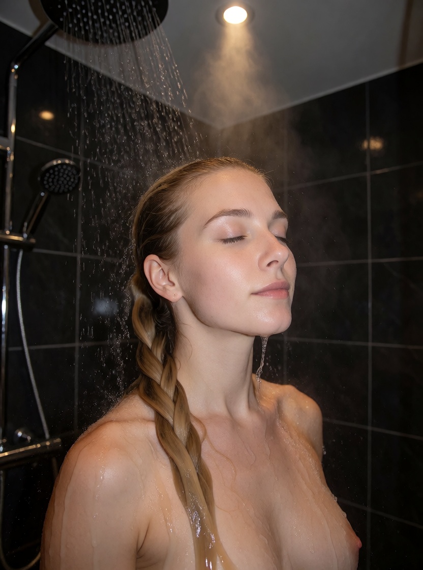 Ai made blonde woman showering topless no filter
