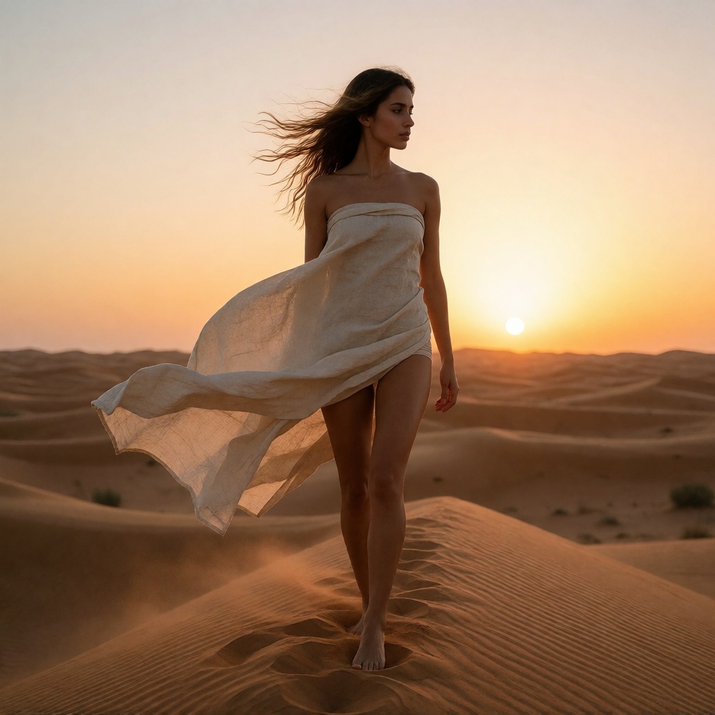 Hyperrealistic ai arab woman desert sunrise close up