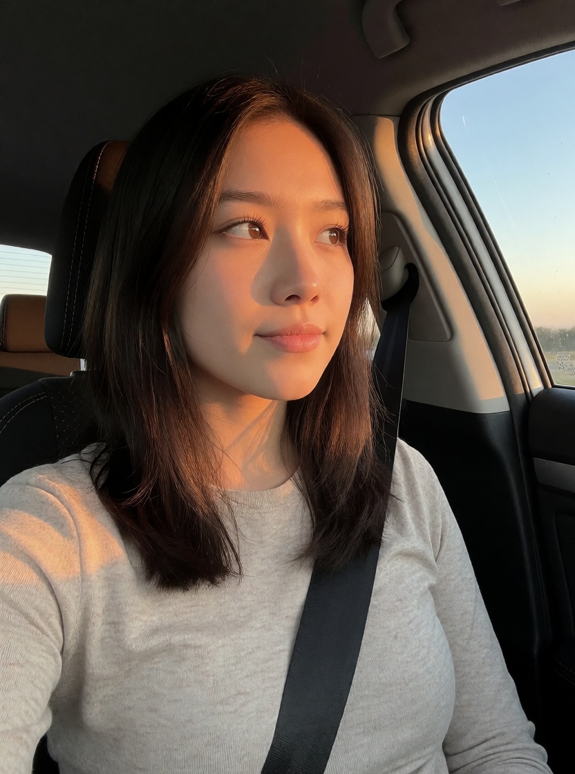 Ai generated asian woman in car high detail