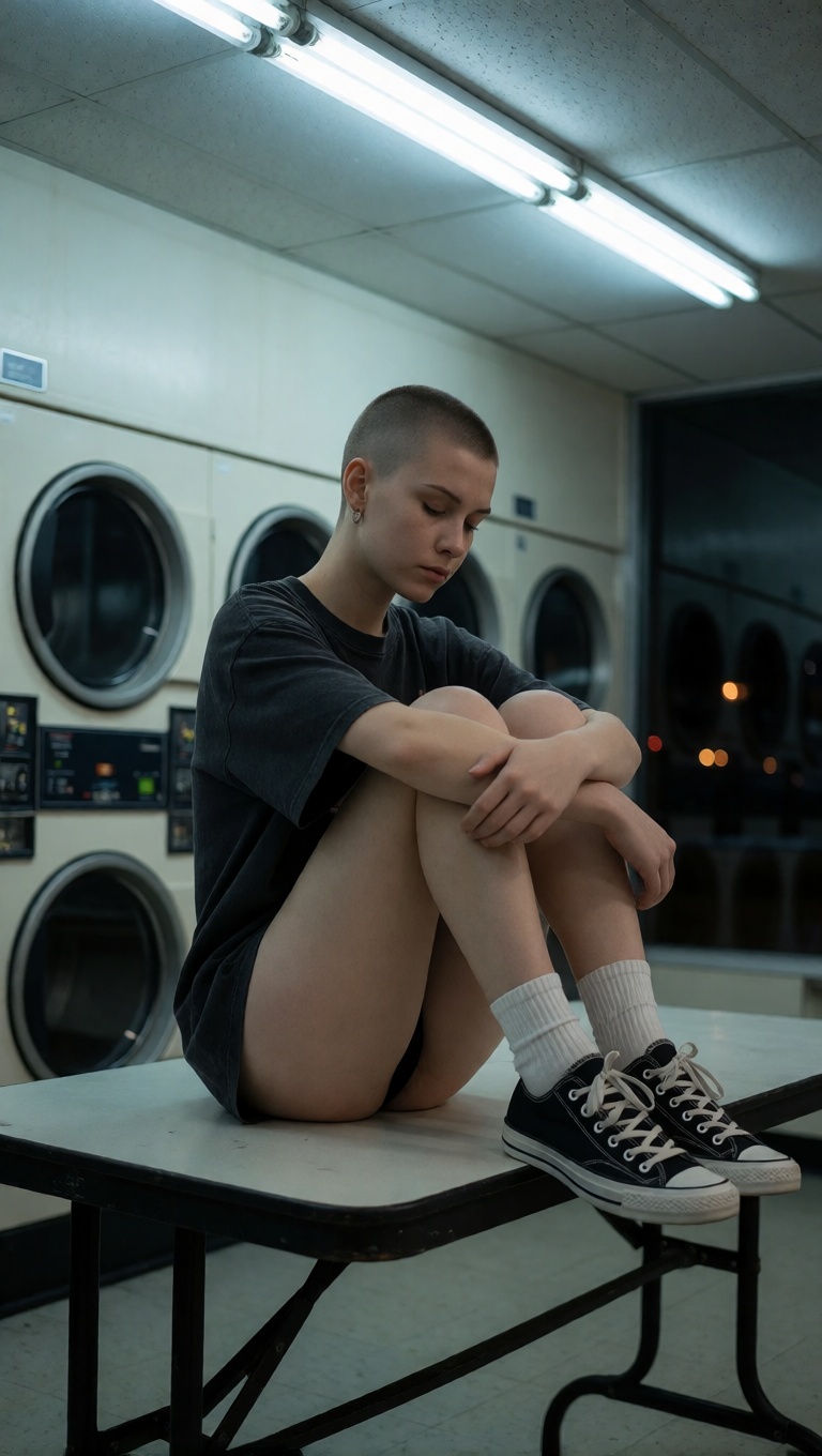 Ai made young adult laundromat shaved undercut adult hd photo