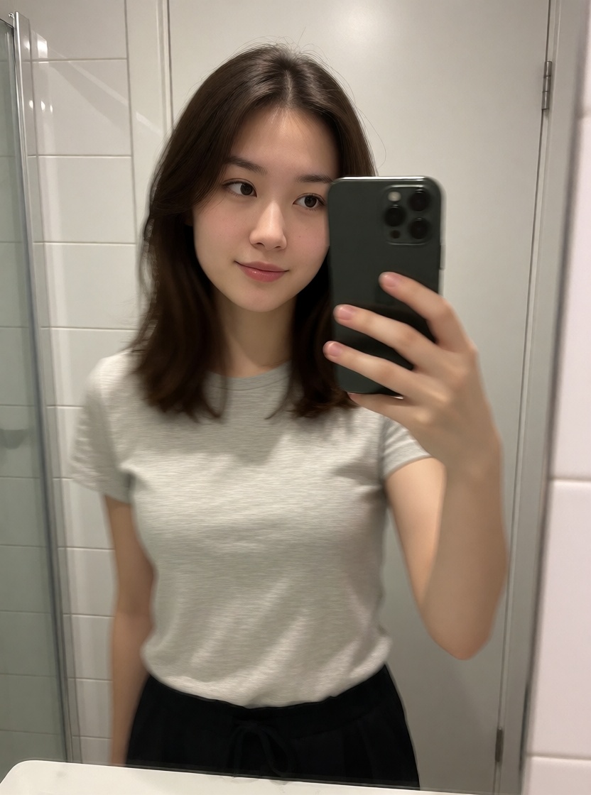 Nsfw ai asian woman bathroom mirror selfie close up