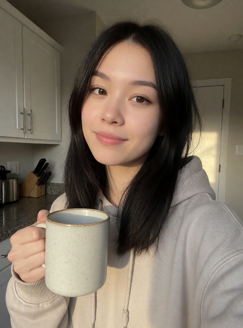 Best ai asian woman morning coffee selfie style