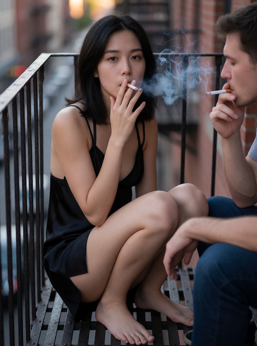 Best ai asian woman smoking fire escape no filter
