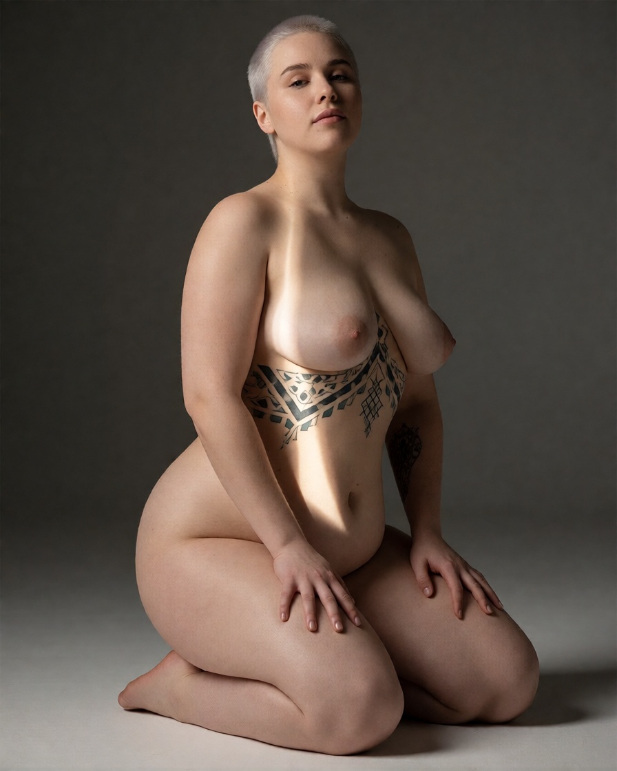 Ai porn bbw plus size tattooed nude portrait high detail