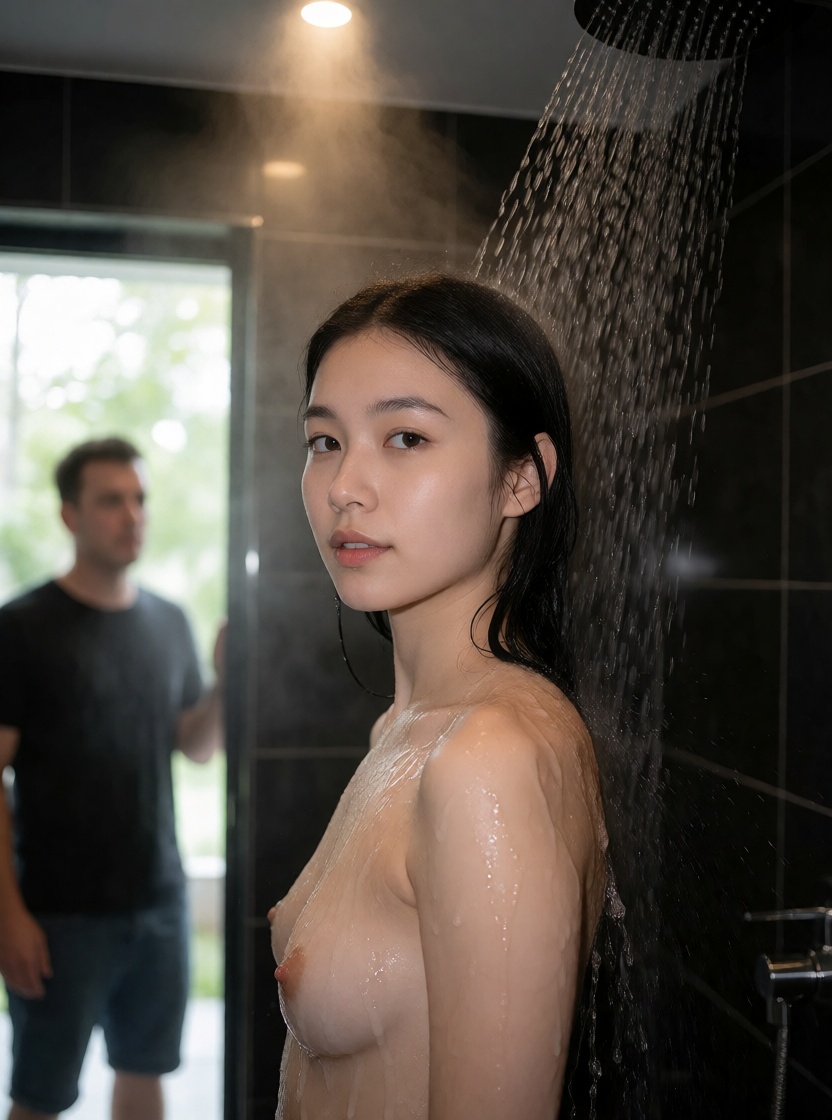 Ai generated asian woman shower steam photorealistic