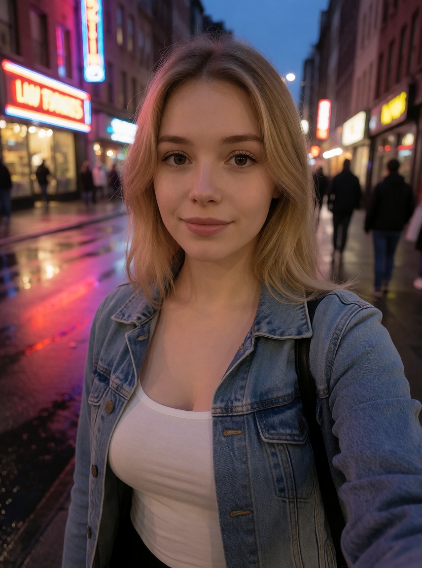 Best ai blonde woman evening city street no filter