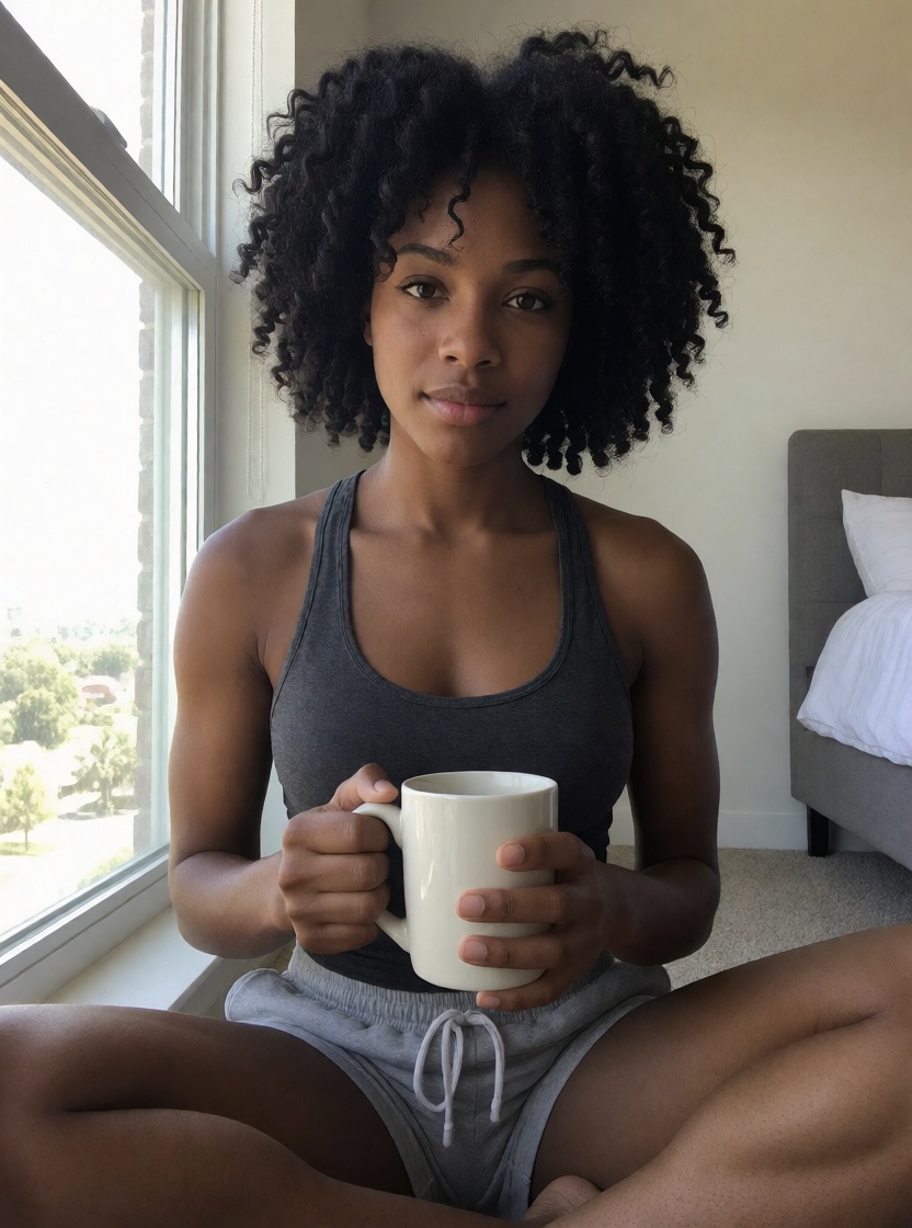 Uncensored ai ebony black woman holding mug ultra realistic