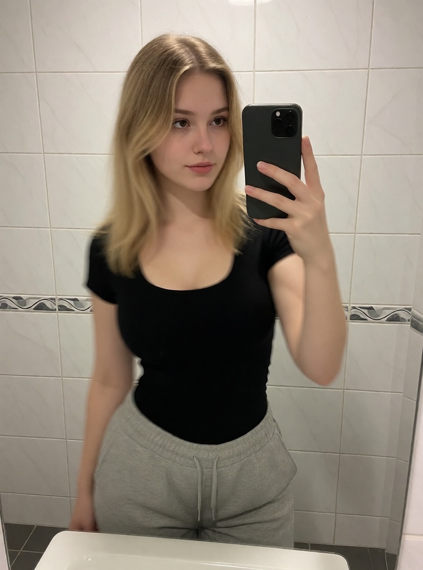 Ai art blonde bathroom mirror selfie hd photo
