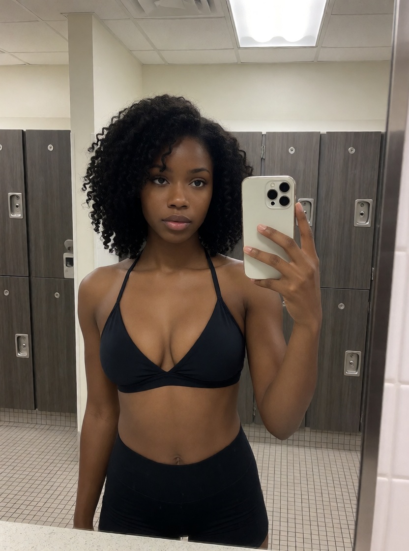 Nsfw ai black woman locker room selfie hd photo
