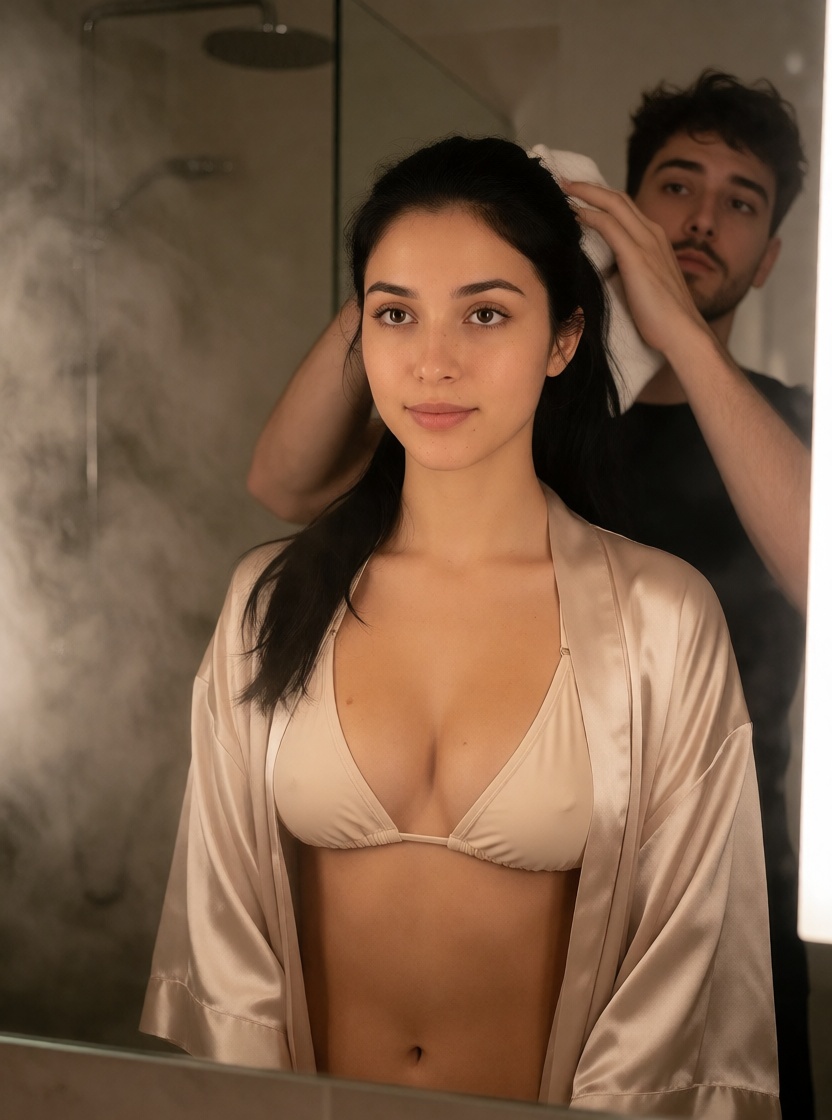 Ai nude latina woman bathroom mirror close up