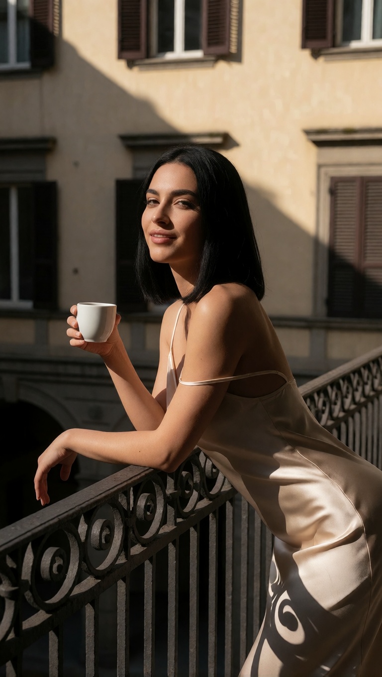 Ai nude italian woman balcony espresso no filter