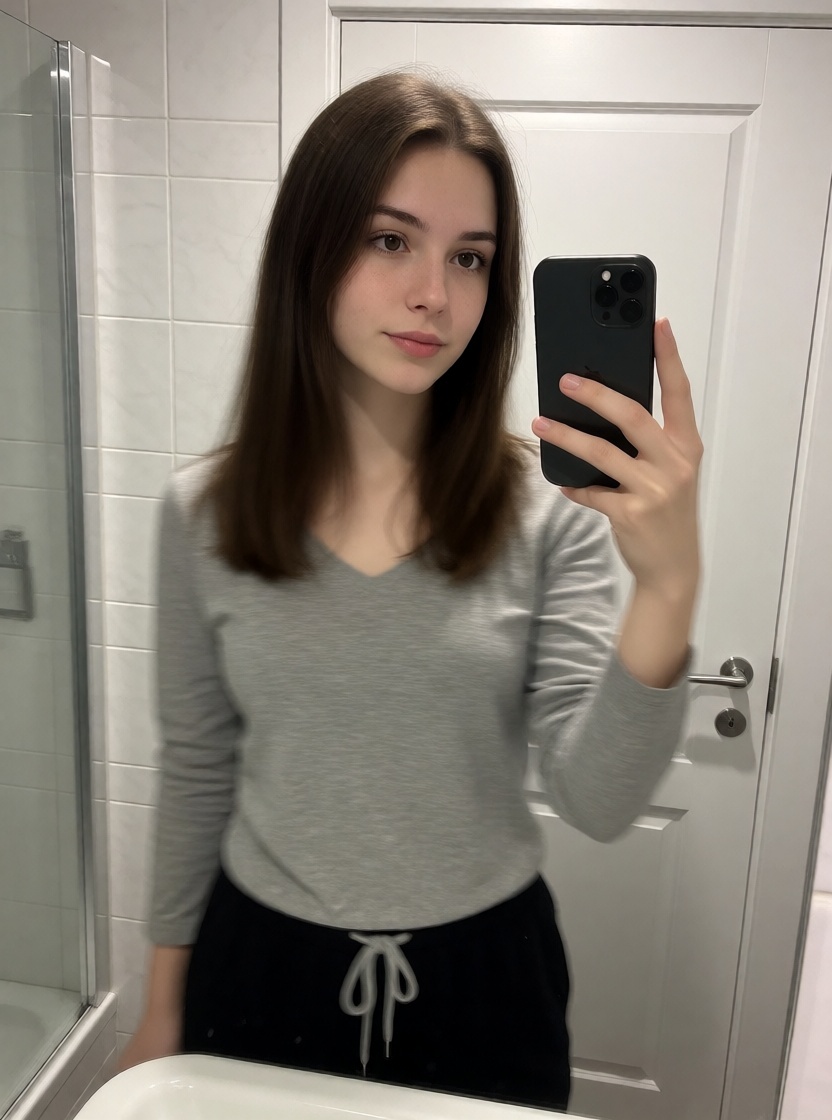 Ai made brunette bathroom mirror selfie portrait