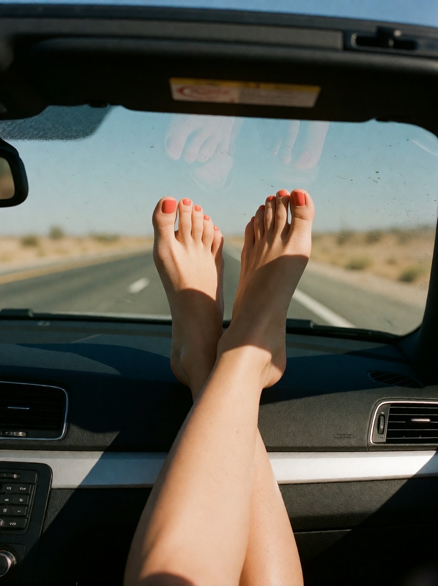 Uncensored ai foot fetish feet on car dashboard high detail