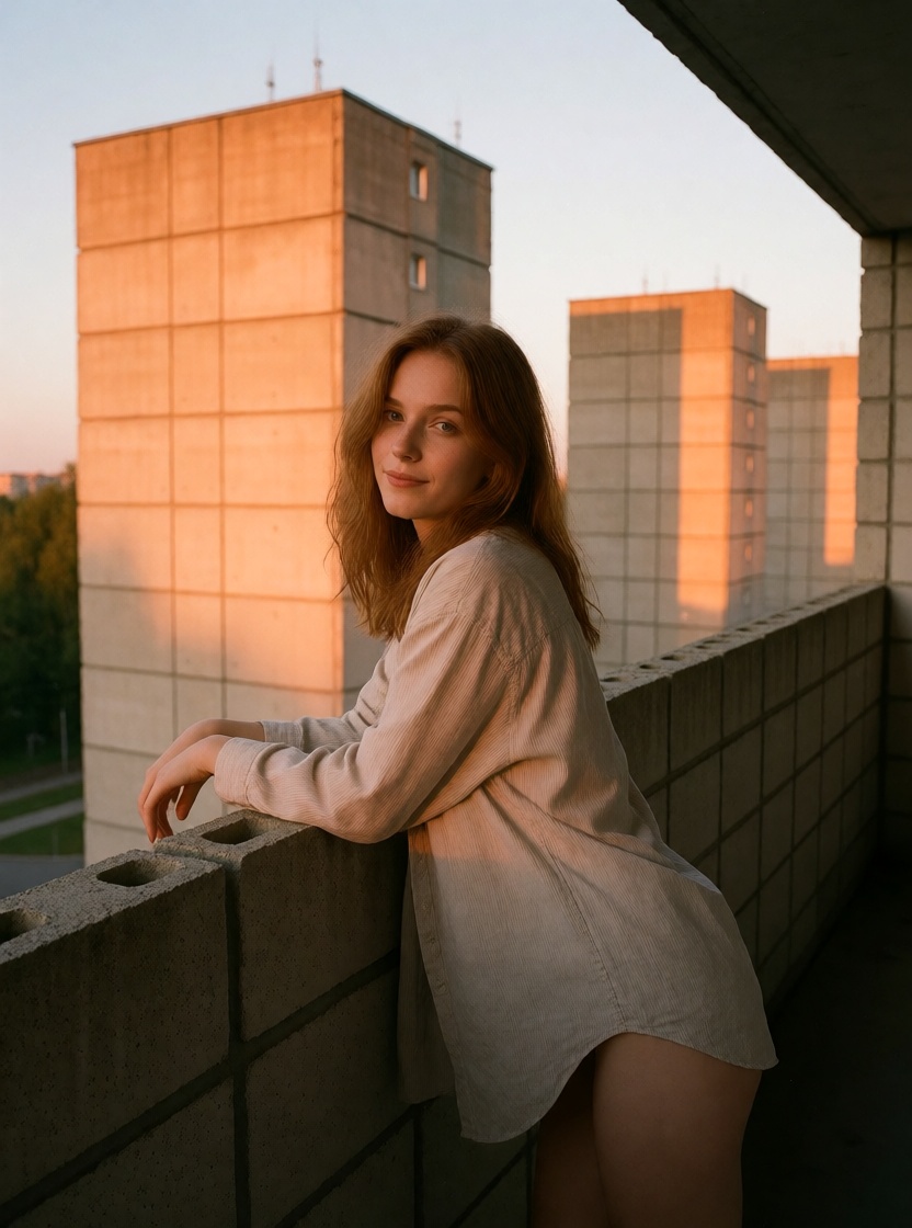 Free ai redhead woman balcony sunset hd photo