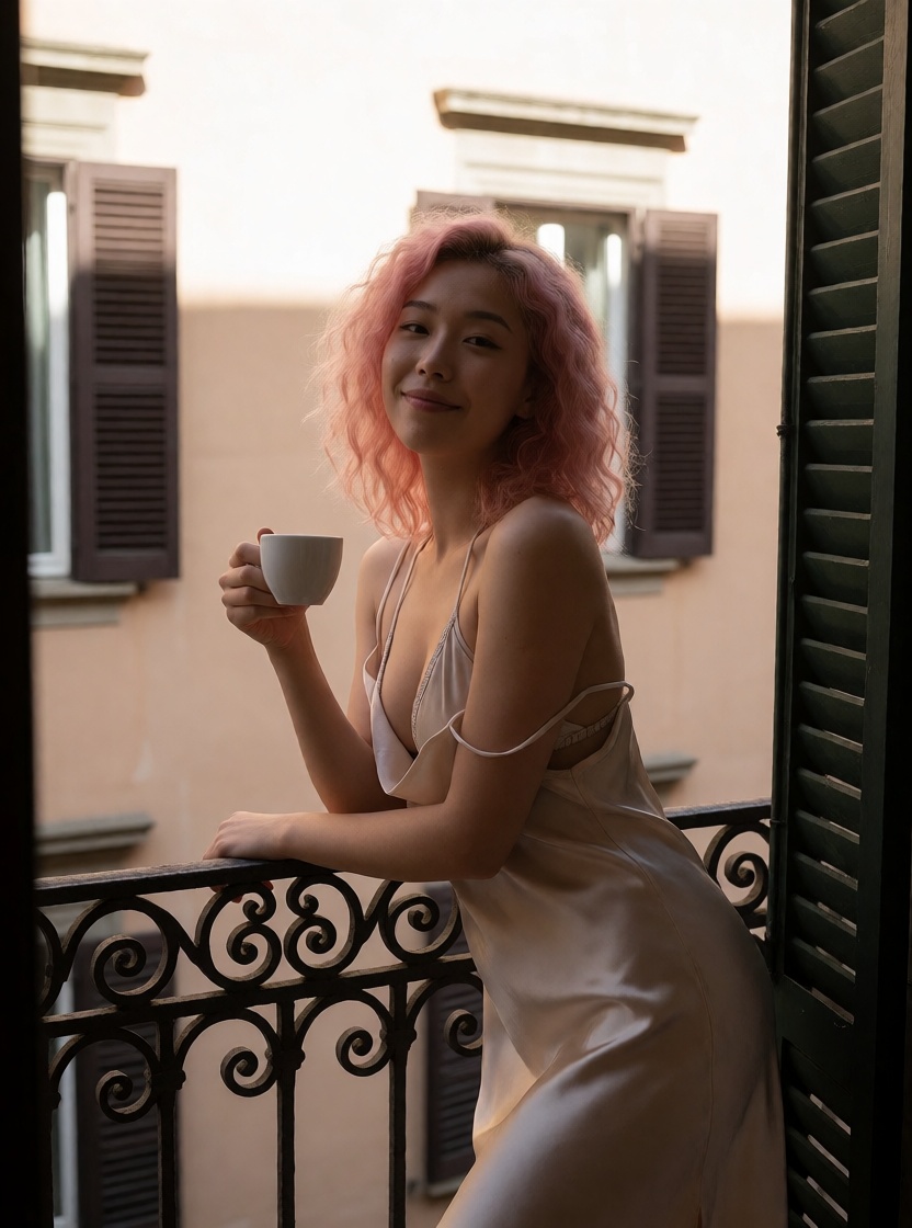 Best ai asian woman milan balcony selfie style