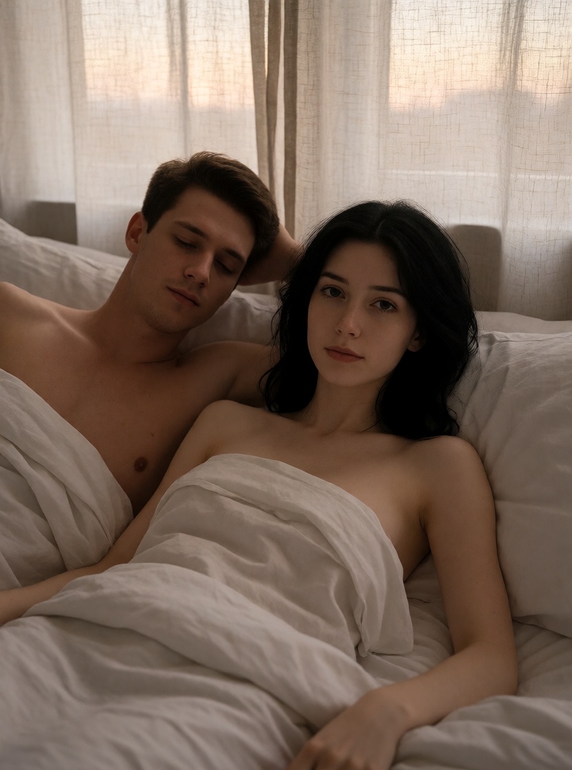 Best ai romantic intimate morning bed photo full body shot