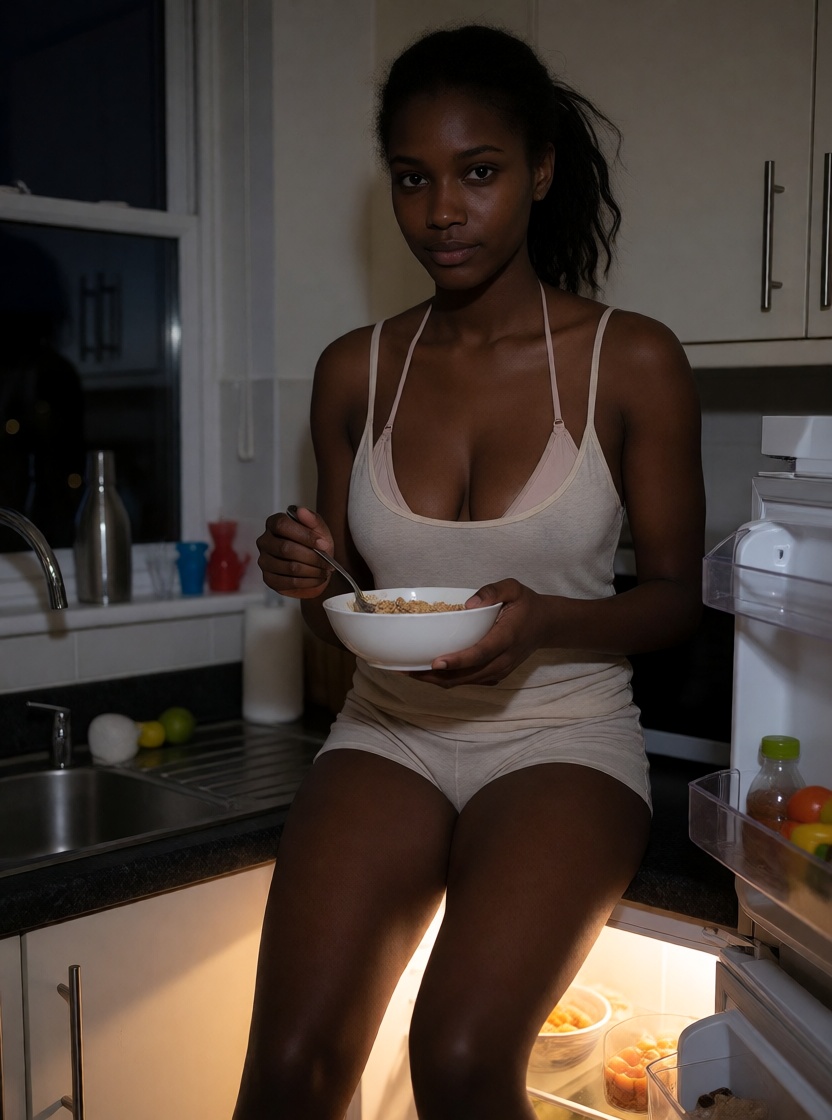 Free ai ebony black woman student kitchen midnight no filter