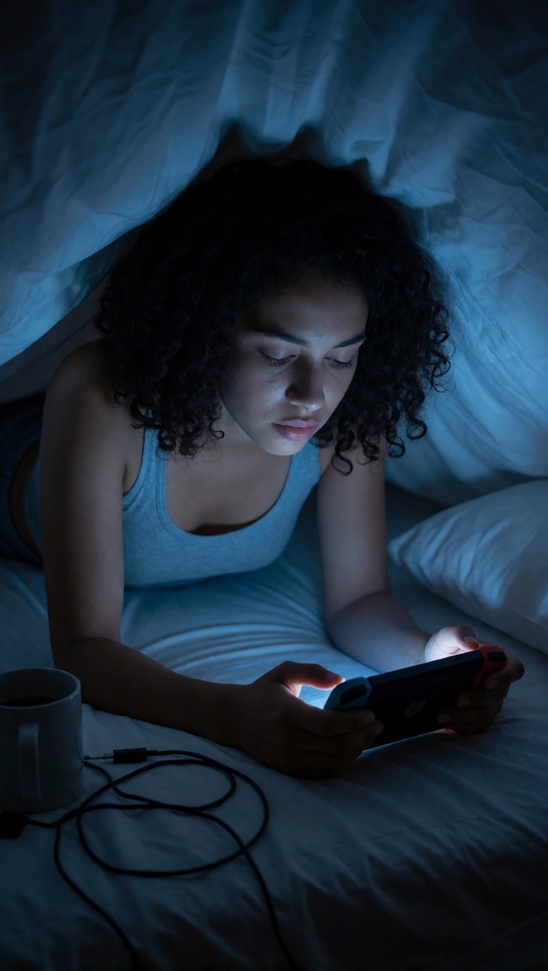 Ai nude gaming girl under duvet close up