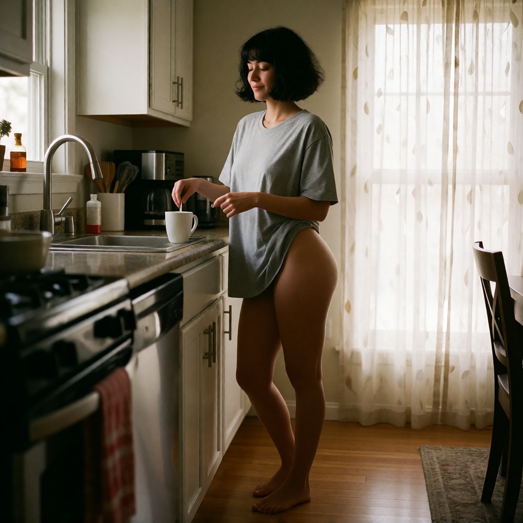 Ai porn latina morning coffee kitchen high detail