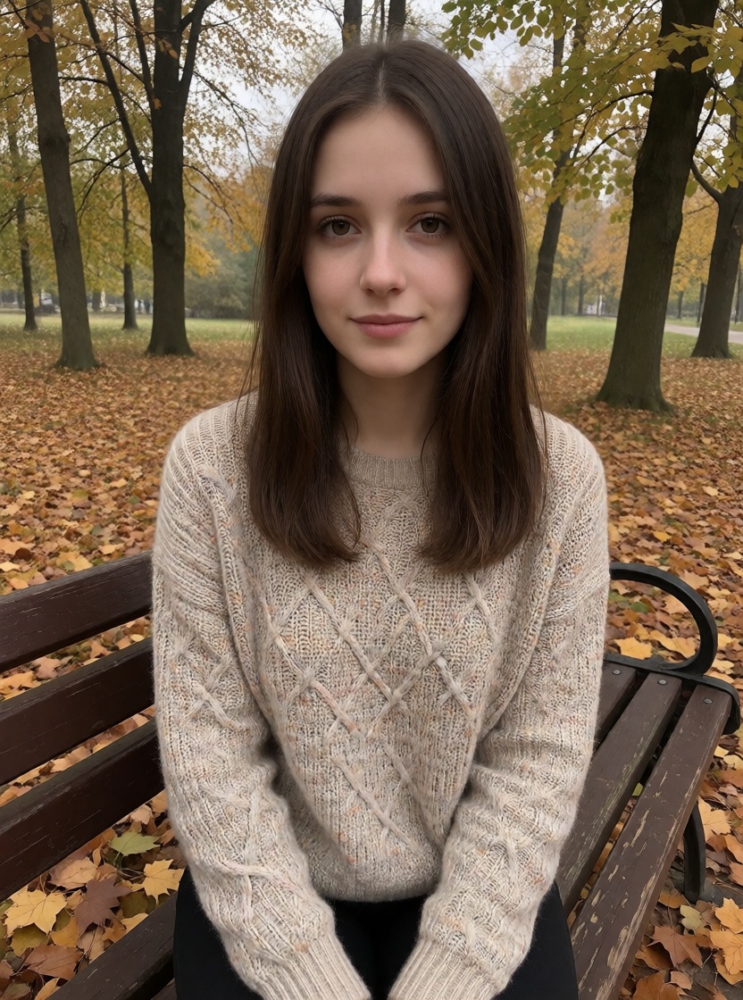 Hyperrealistic ai autumn park bench portrait ultra realistic