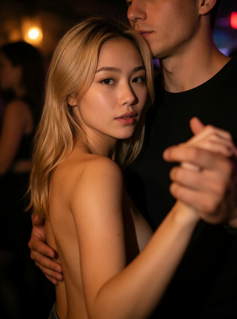 Best ai blonde asian woman dancing topless 4k