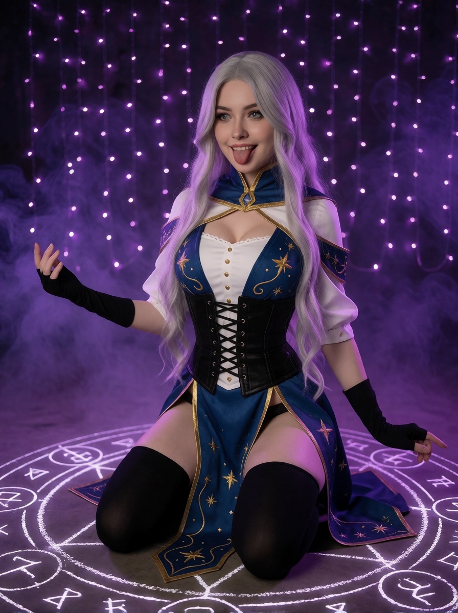 Ai nude silver hair cosplay kneeling full body shot