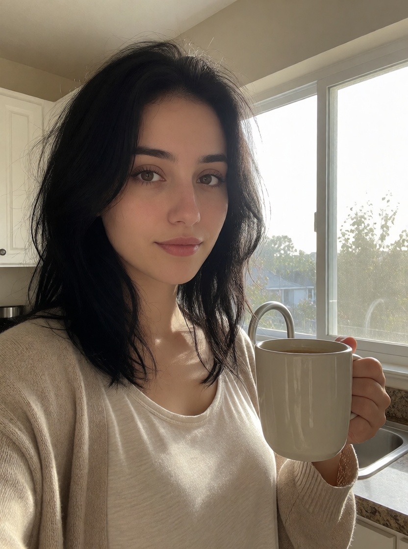 Realistic ai arab woman morning coffee 4k