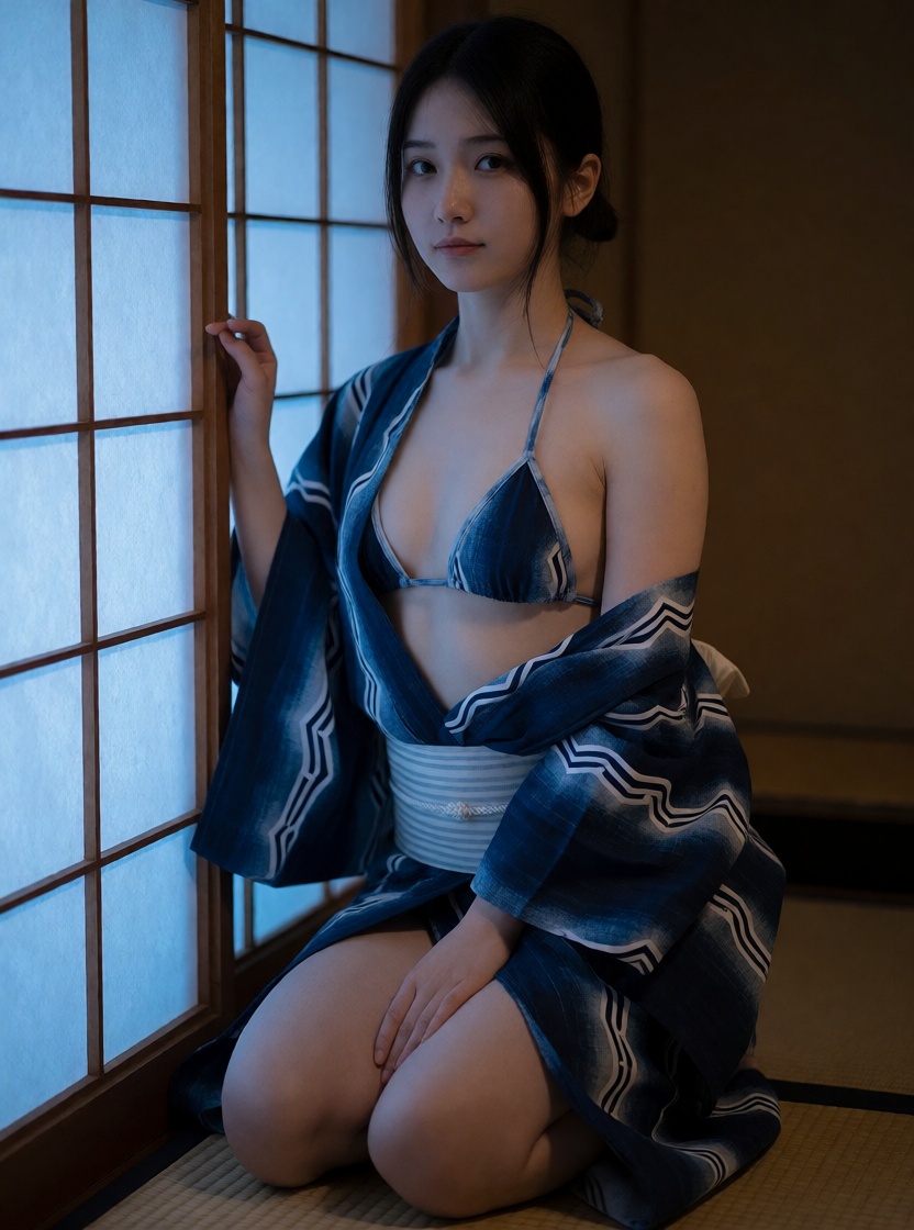 Ai art asian woman kneeling in yukata 4k
