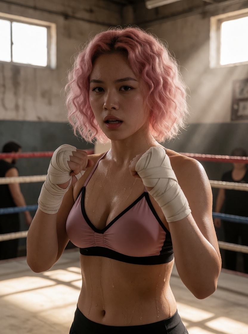 Free ai asian woman boxing gym close up
