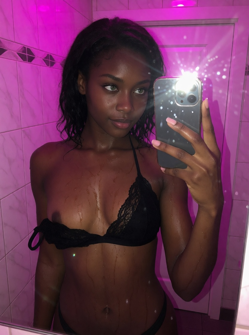 Nsfw ai ebony black woman bathroom mirror selfie no filter