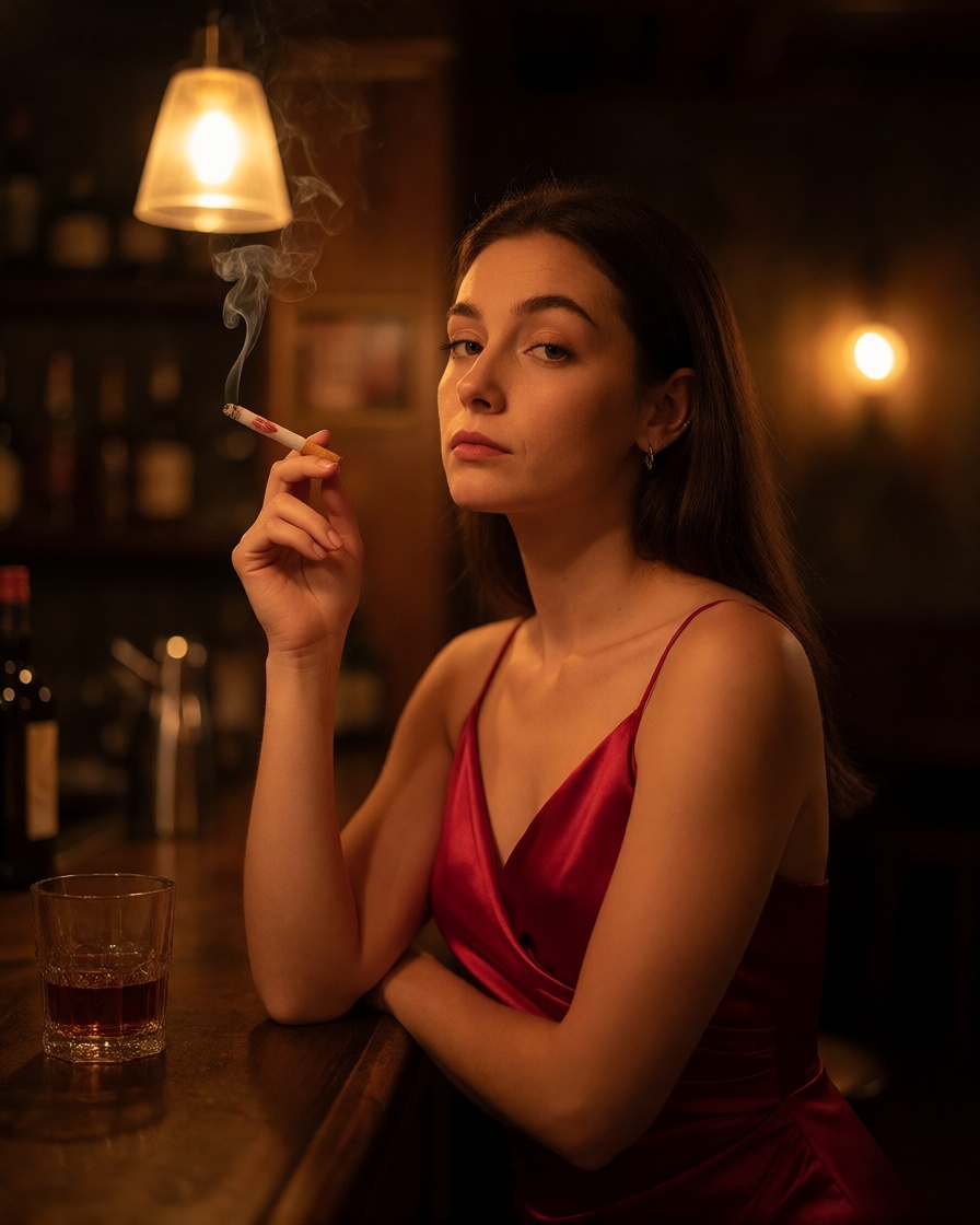 Ai art latina cuban woman smoking red dress photorealistic
