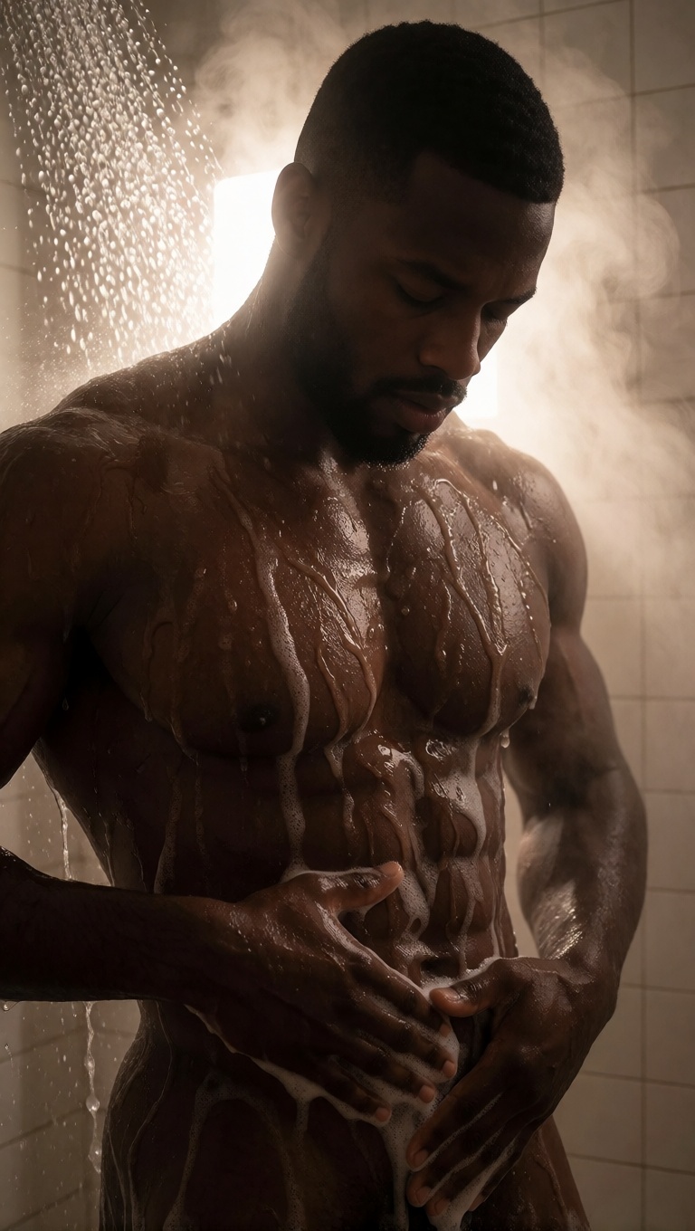 Ai porn solo muscular black man shower high detail