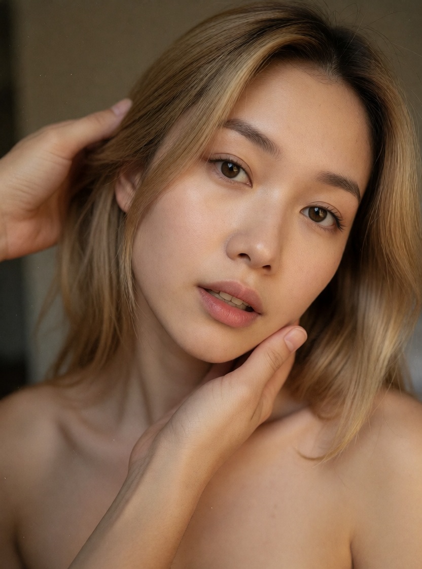 Ai generated blonde asian woman close up portrait ultra realistic