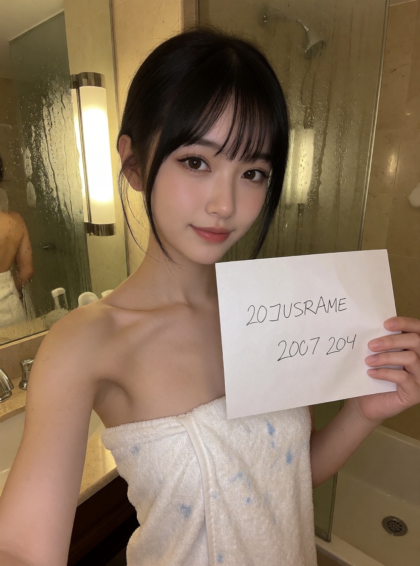 Best ai asian woman hotel bathroom towel full body shot