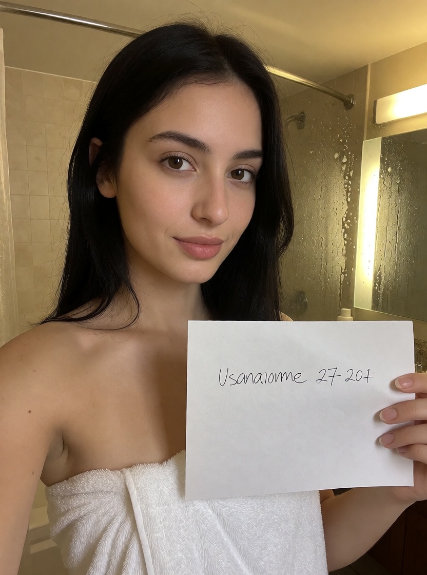 Ai made arab woman hotel bathroom towel full body shot