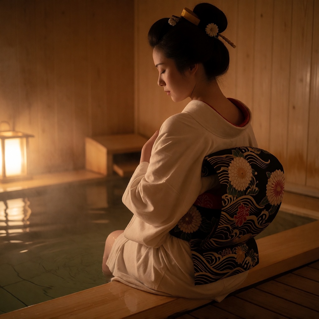 Ai made tattooed japanese woman bathhouse robe ultra realistic